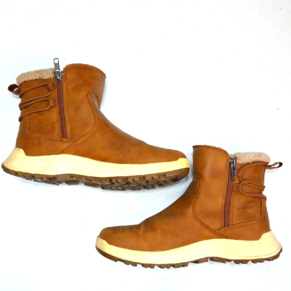 Eddie Bauer Siren Winter Boots Faux Fur Lined Brown Ankle Zip 8M